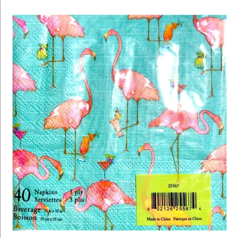 Molly & Rex Pink Flamingo Cocktails Beverage Paper Napkins (25567), 40 ct